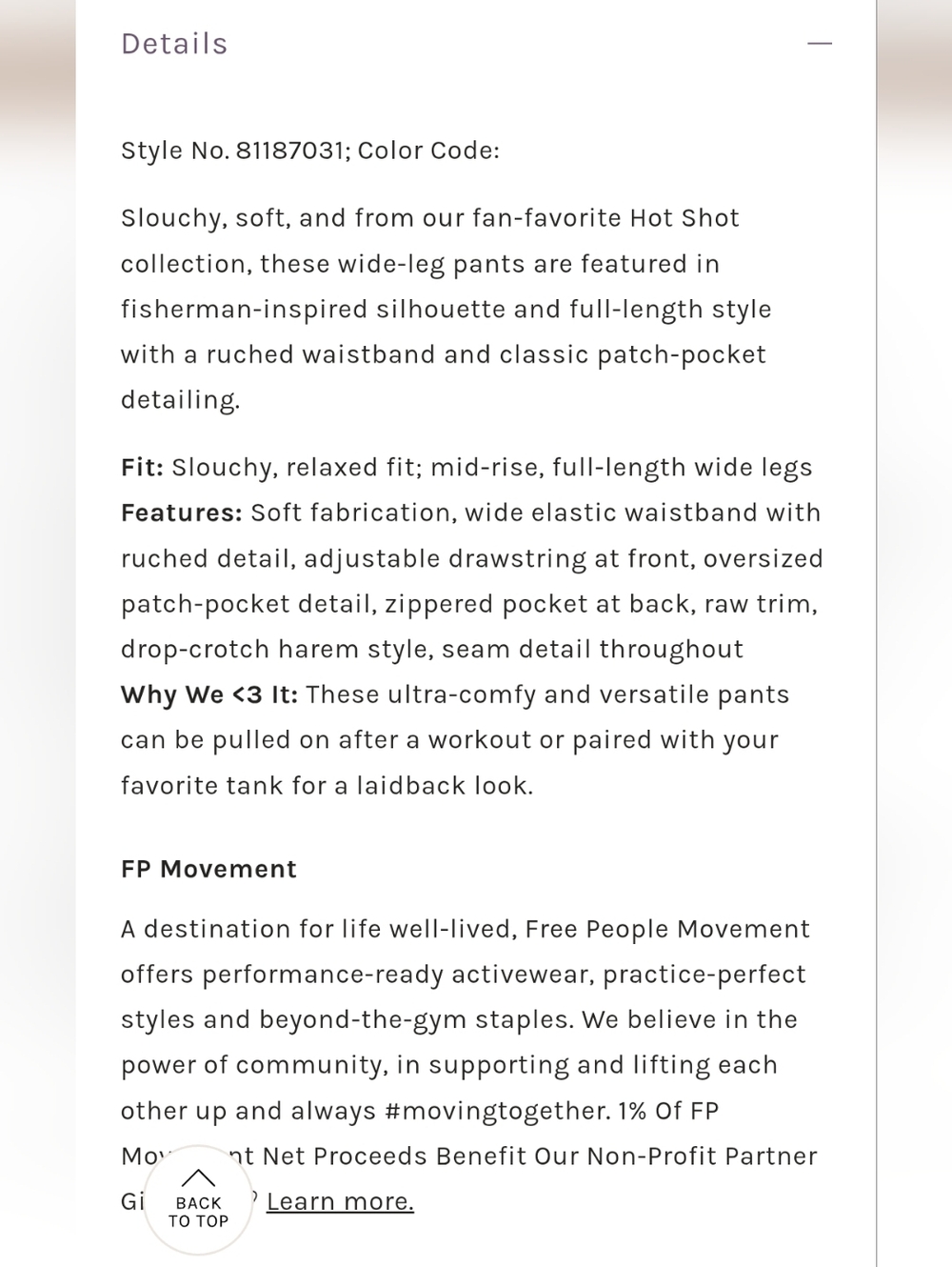 FP Movement by Free People Brown Wide-Leg Drawstring Pants Sz Xs - Picture 4 of 14